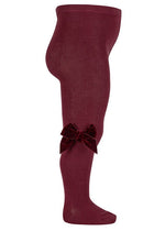 BURGUNDY Cotton Tights with Velvet Bow (A/W)