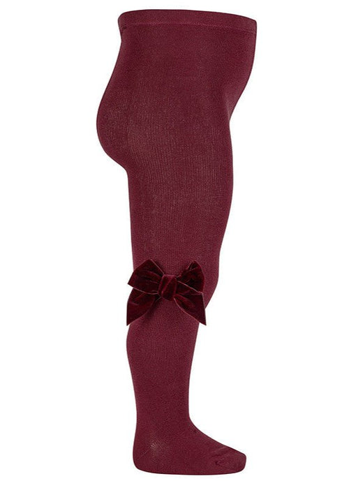 BURGUNDY Cotton Tights with Velvet Bow (A/W)