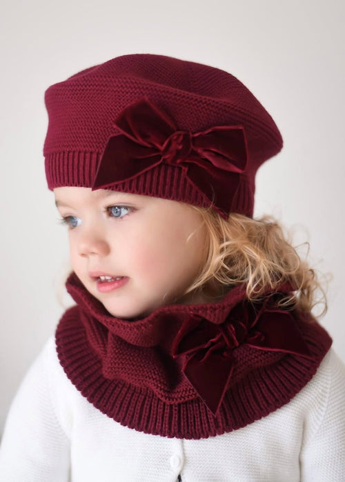 BURGUNDY Girls Scarf with Velvet Bow