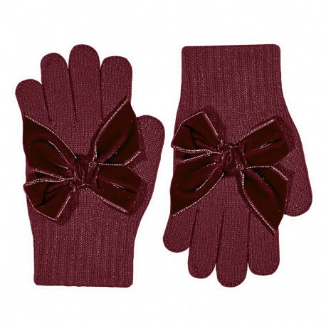 BURGUNDY Gloves with Giant Velvet Bow