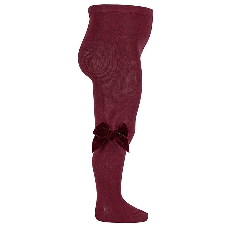 BURGUNDY RED Cotton Tights With Side Velvet Bow (Condor) (A/W)