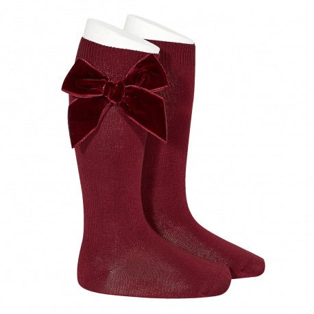 BURGUNDY RED Knee - high Socks With Grossgrain Side Bow (Condor) (A/W)