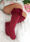BURGUNDY RED Knee - high Socks With Velvet Side Bow (A/W)