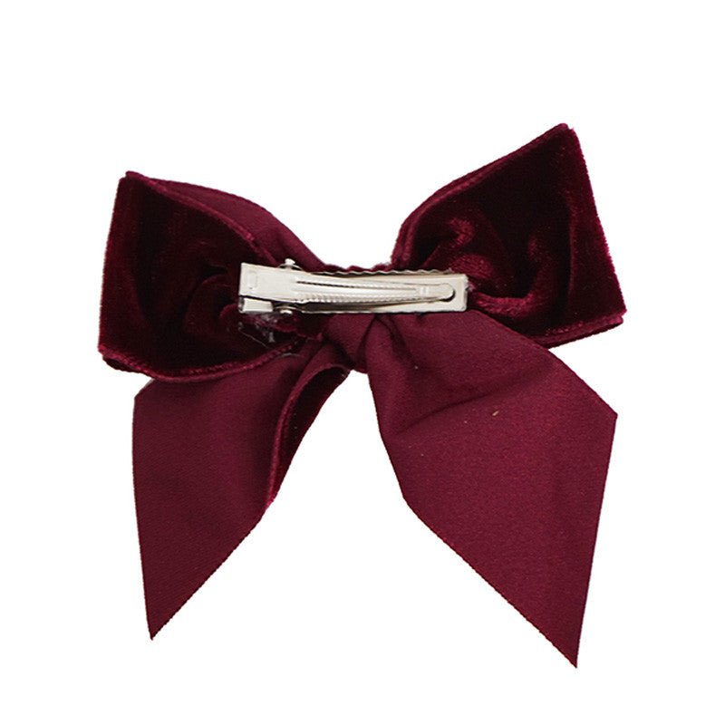 BURGUNDY Velvet Hair Clip With Bow (10cm) (Condor)