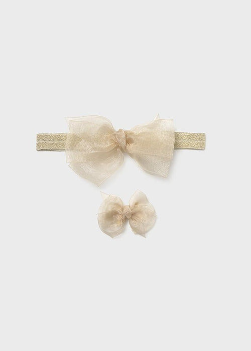 Champagne Lace Organza Headband & Clip Set