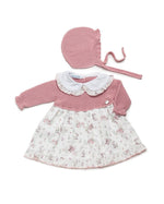 Dusky Pink Knit Dress & Bonnet with Forest Animal Print (Juliana)