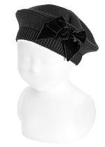 BLACK Girls Beret with Velvet Bow