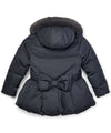 Girl Dark Grey Padded Bow Jacket with Faux Fur Collar