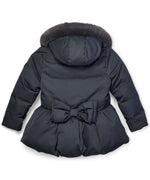 Girl Dark Grey Padded Bow Jacket with Faux Fur Collar
