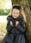 Girl Dark Grey Padded Bow Jacket with Faux Fur Collar
