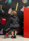 Girl Dark Grey Padded Bow Jacket with Faux Fur Collar