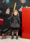 Girl Dark Grey Padded Bow Jacket with Faux Fur Collar