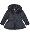 Girl Dark Grey Padded Bow Jacket with Faux Fur Collar
