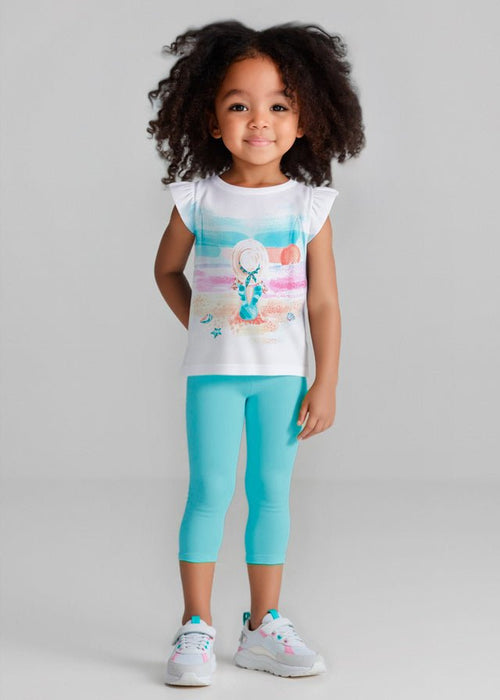 Girls Aqua Blue Beach Print Leggings Set