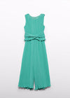Girls Aqua Green Pleated Gauze Jumpsuit