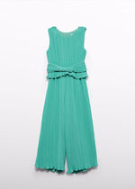 Girls Aqua Green Pleated Gauze Jumpsuit