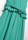 Girls Aqua Green Pleated Gauze Jumpsuit