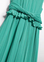 Girls Aqua Green Pleated Gauze Jumpsuit