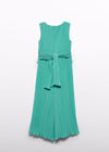 Girls Aqua Green Pleated Gauze Jumpsuit