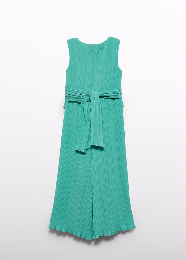 Girls Aqua Green Pleated Gauze Jumpsuit