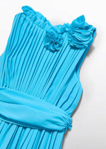 Girls Aqua Pleated Jumpsuit With Flower Detail