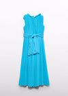 Girls Aqua Pleated Jumpsuit With Flower Detail