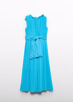 Girls Aqua Pleated Jumpsuit With Flower Detail