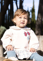 Girls Beige & Blue Checked Collar Leggings Set
