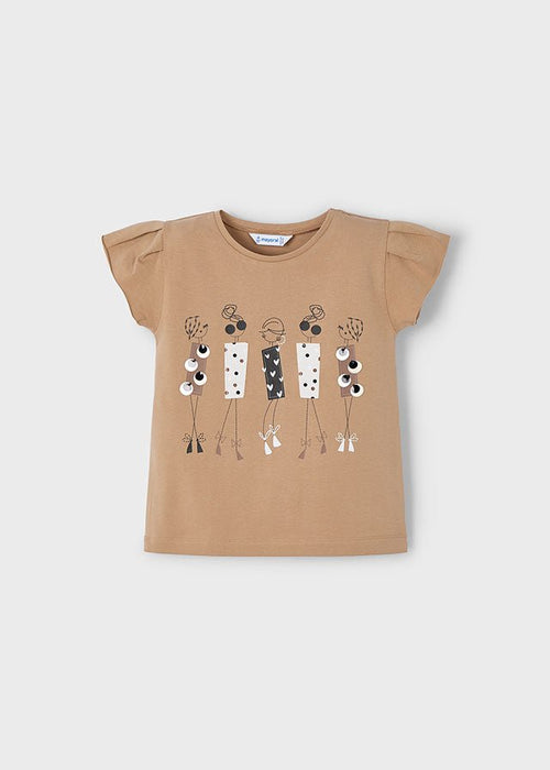 Girls Beige Chic Print T-Shirt