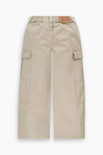 Girls Beige Cotton Baggy Cargo Trousers