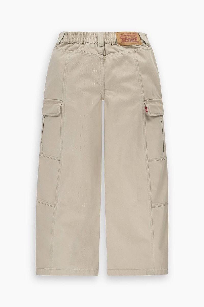 Girls Beige Cotton Baggy Cargo Trousers