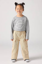 Girls Beige Cotton Baggy Cargo Trousers