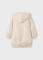 Girls Beige Hooded Fleece Dress with Teddy Bear Motif