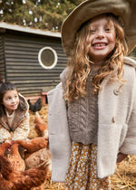 Girls Beige Knitted Faux Fur Coat