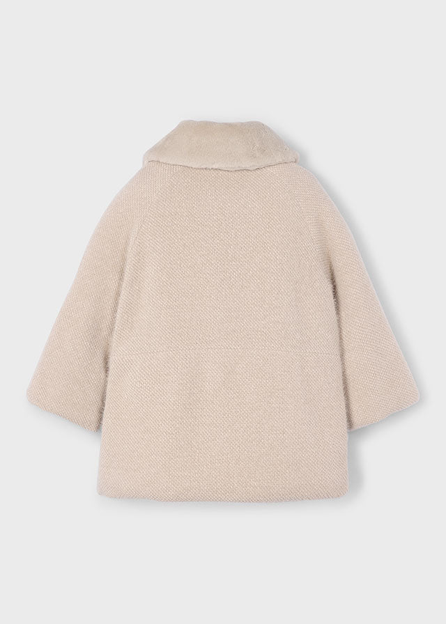 Girls Beige Knitted Faux Fur Coat