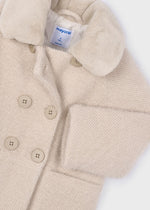 Girls Beige Knitted Faux Fur Coat