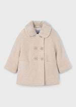 Girls Beige Knitted Faux Fur Coat