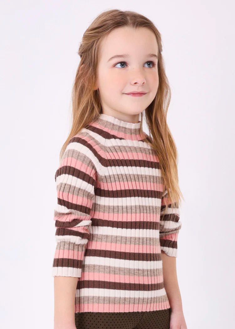 Girls Beige & Pink Stripe Ribbed Turtleneck Top (mayoral)