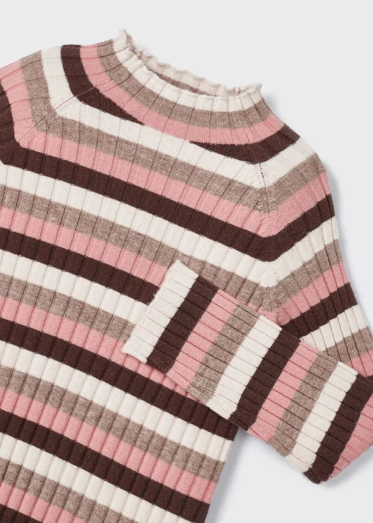 Girls Beige & Pink Stripe Ribbed Turtleneck Top (mayoral)