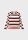 Girls Beige & Pink Stripe Ribbed Turtleneck Top (mayoral)