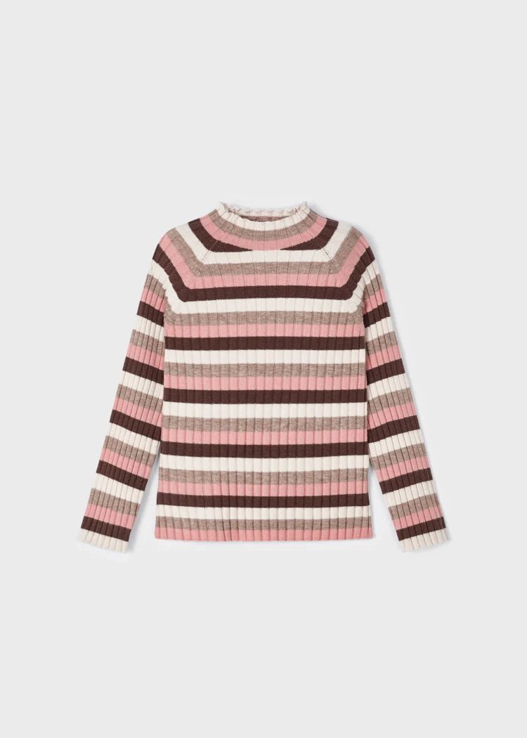 Girls Beige & Pink Stripe Ribbed Turtleneck Top (mayoral)