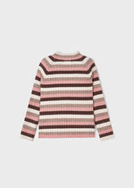 Girls Beige & Pink Stripe Ribbed Turtleneck Top (mayoral)