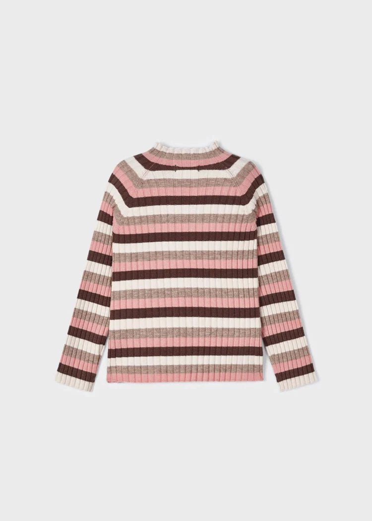 Girls Beige & Pink Stripe Ribbed Turtleneck Top (mayoral)