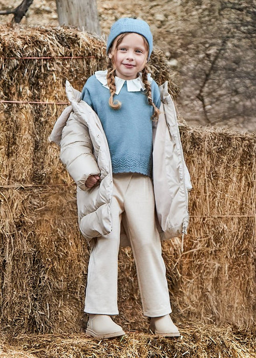 Girls Beige Pleated Trousers with Metal Trim