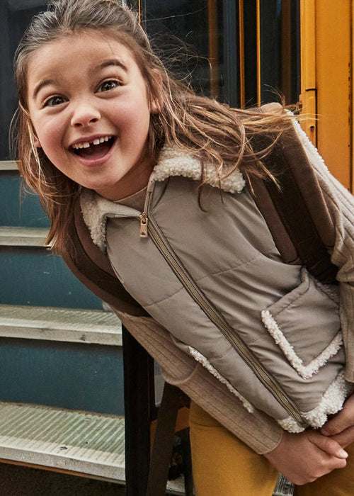 Girls Beige Sherpa Trim Vest