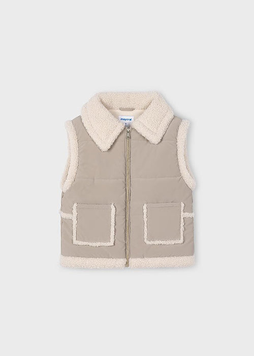 Girls Beige Sherpa Trim Vest