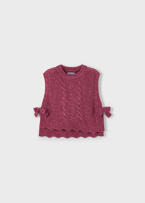 Girls Berry Cable Knit Vest with Side Bows