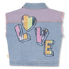 Girls Bi - Colored Denim Jacket with Sequin Illustration