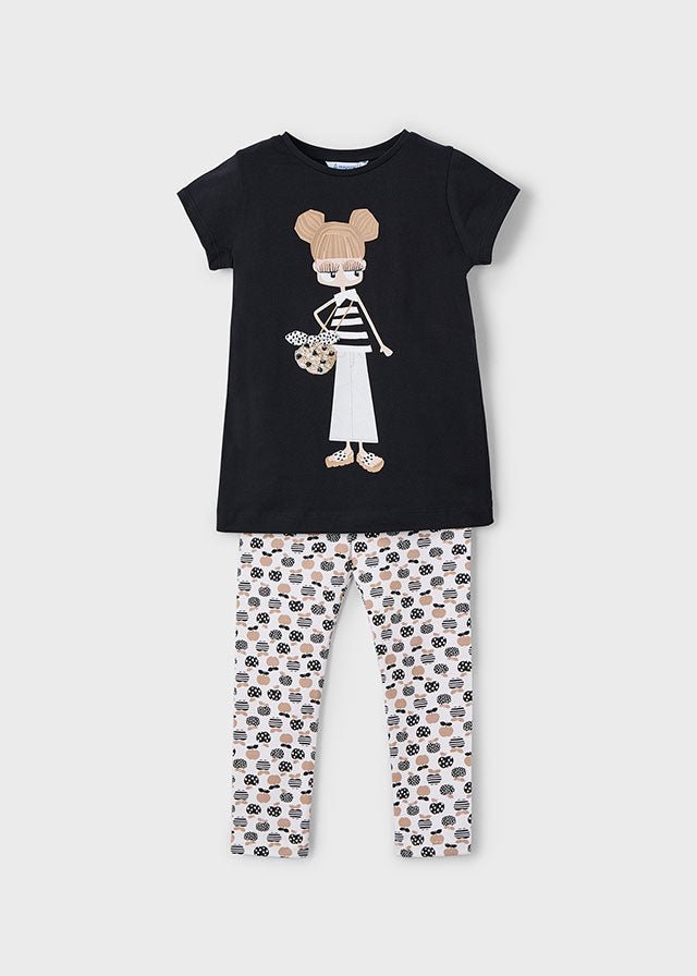 Girls Black Doll T-Shirt & Legging Set