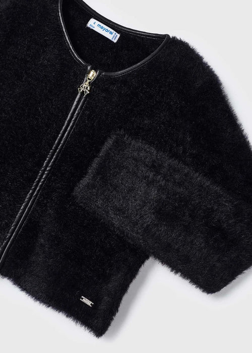 Girls Black Faux Fur Zip - Up Cardigan (mayoral)